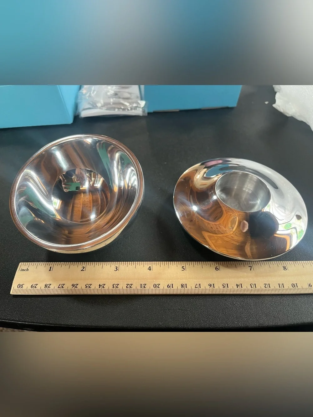Set of 2 NAMBE’ items. Bowl and candleholder. Silver tone. Pre-owned